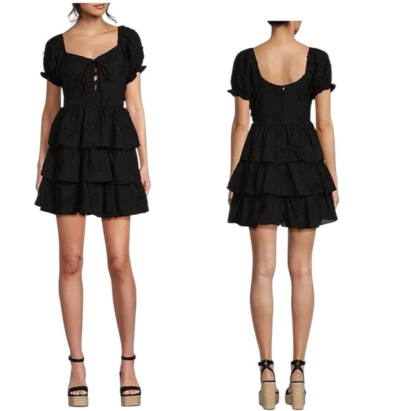 midnight doll Dresses & Skirts - NEW Midnight Doll Sweetheart Neck Emb Lawn Tiered Ruffle Dress Zip Black Size S